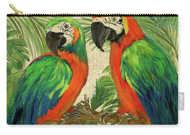 Island Zip Pouch featuring the painting Island Birds On Burlap by Julie Derice