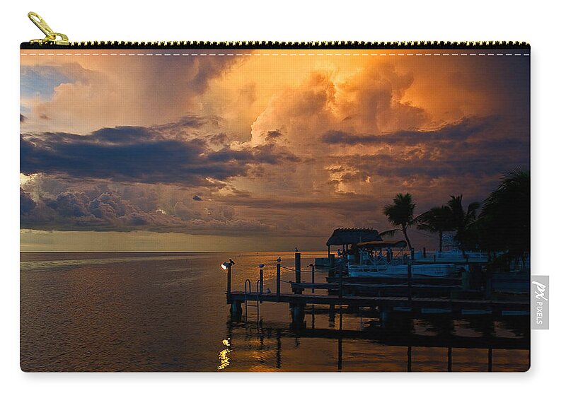 Island Storm Zip Pouch featuring the photograph Tropical Island Storm Over Florida Keys Docks by Ginger Wakem