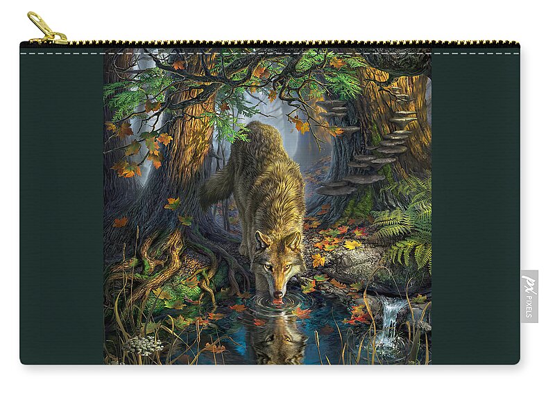 Wolf Zip Pouch featuring the digital art Isle Royale Fall by Mark Fredrickson
