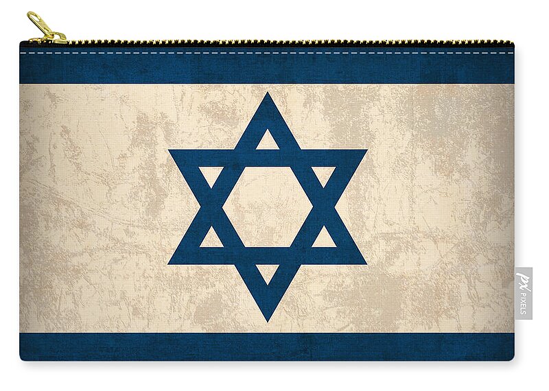 Israel Flag Vintage Distressed Finish Carry-all Pouch featuring the mixed media Israel Flag Vintage Distressed Finish by Design Turnpike