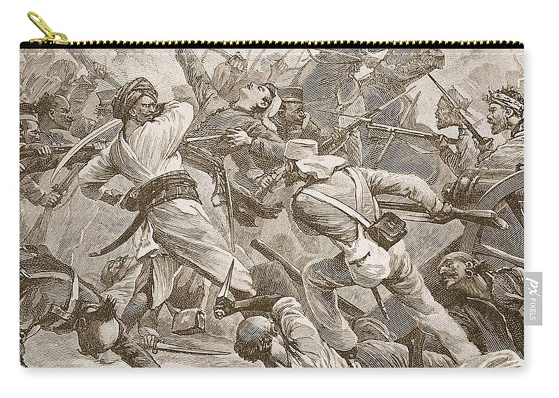 Siege Of Delhi Zip Pouch featuring the drawing It Was Bayonet To Bayonet, Illustration by Alfred Pearse