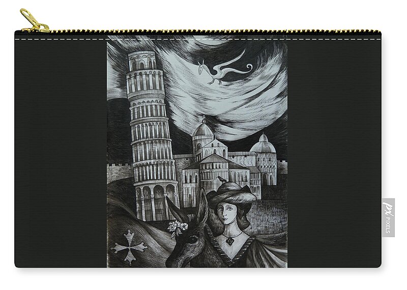 Travel Zip Pouch featuring the drawing Italian Fantasies. Pisa by Anna Duyunova