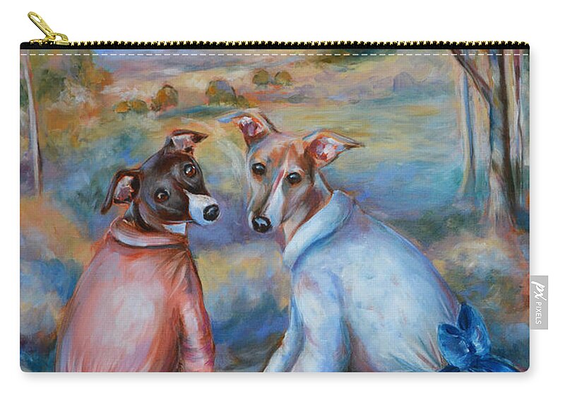 Italian Greyhounds Zip Pouch featuring the painting Italian Greyhounds Renoir style by Lachri