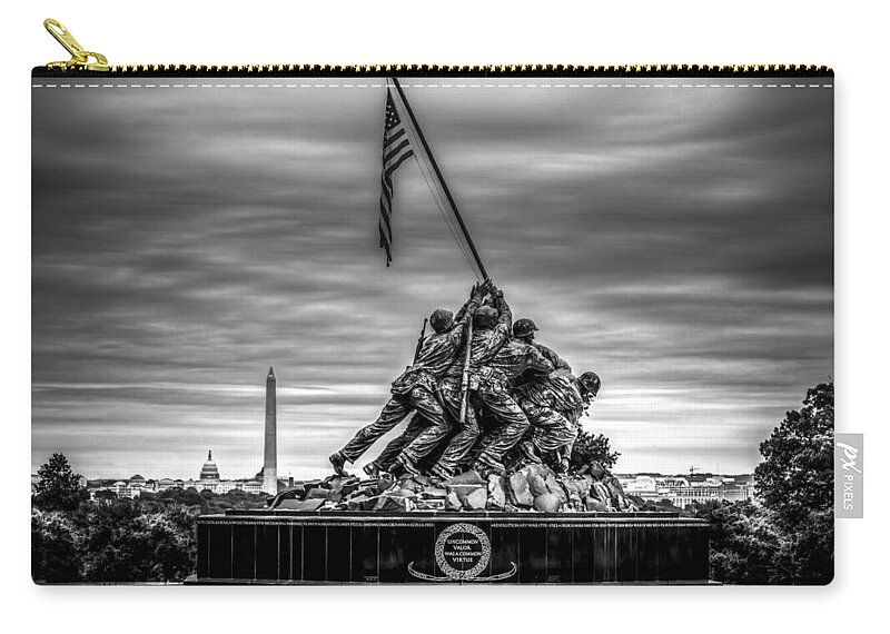 Iwo Jima Monument Zip Pouch featuring the photograph Iwo Jima Monument Black and White by David Morefield