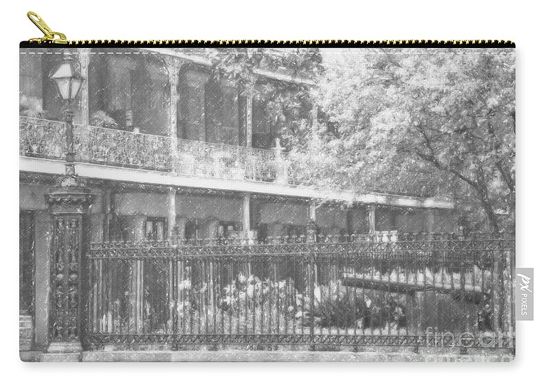 Photo Zip Pouch featuring the photograph Jackson Square and Pontalba Apartments New Orleans Charcoal by Kathleen K Parker