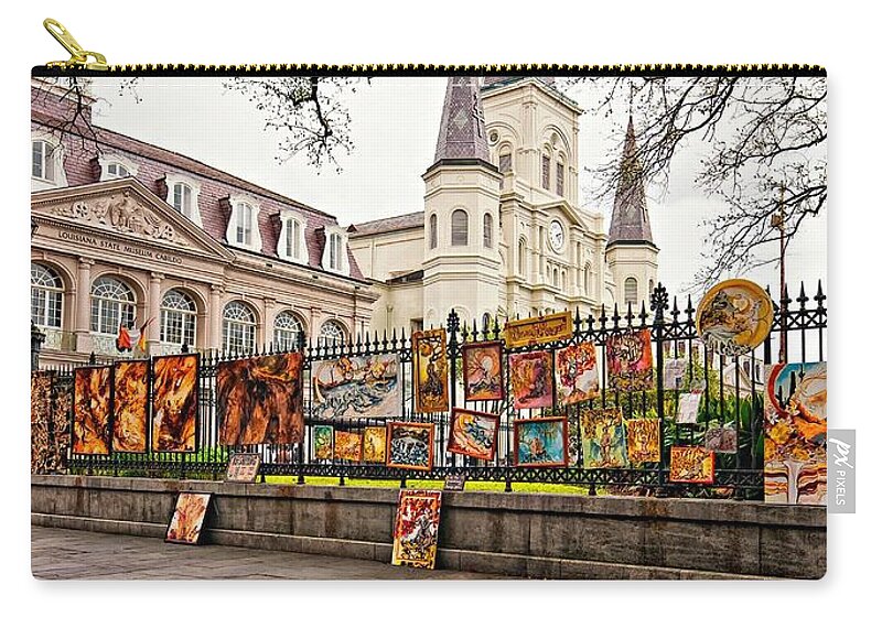 French Quarter Zip Pouch featuring the photograph Jackson Square Winter by Steve Harrington