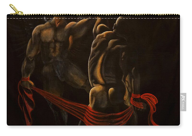 Giorgio Zip Pouch featuring the painting Jacob wrestling with the Angel by Giorgio Tuscani