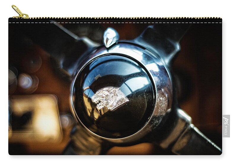 Transport Zip Pouch featuring the photograph Jaguar Steering Wheel by Spikey Mouse Photography