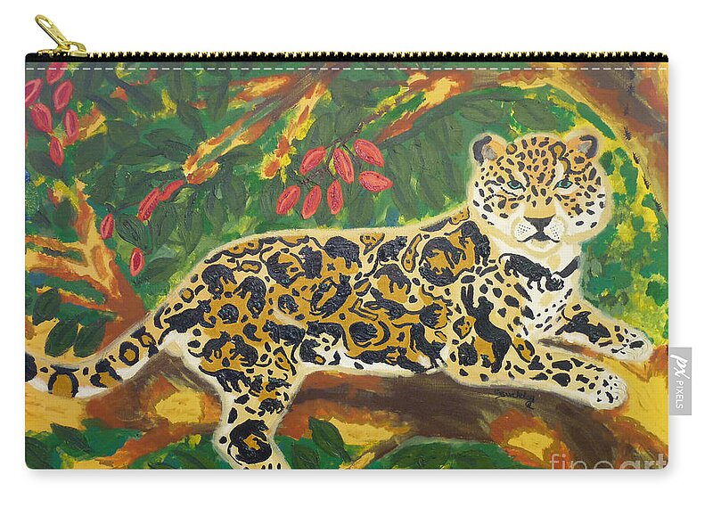 Jaguar Zip Pouch featuring the painting Jaguars in a Jaguar by Cassandra Buckley