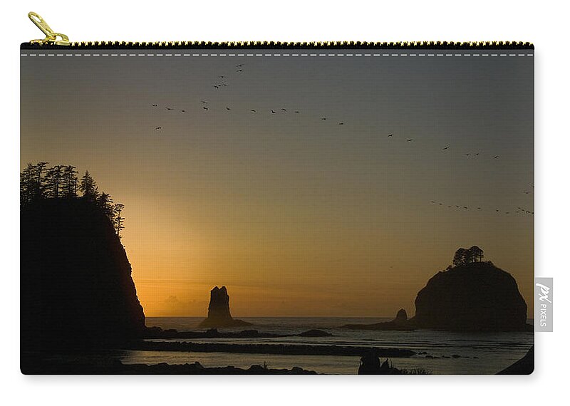 James Island Zip Pouch featuring the photograph James Island Sunset and Birds by Greg Reed