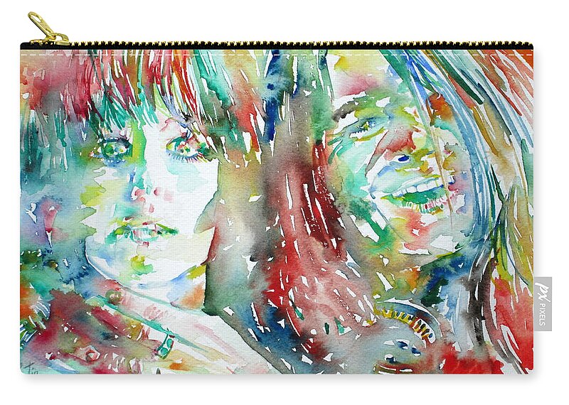 Janis Zip Pouch featuring the painting JANIS JOPLIN and GRACE SLICK watercolor PORTRAIT.1 by Fabrizio Cassetta
