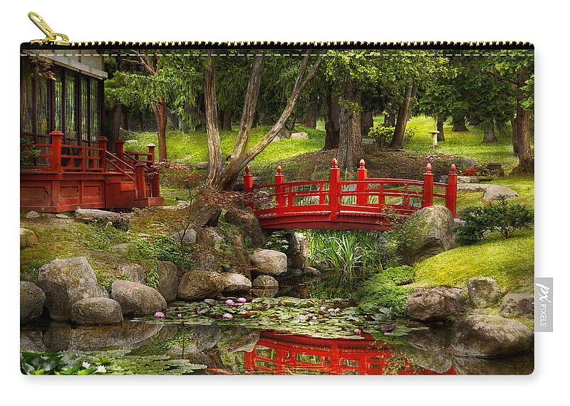 Teahouse Zip Pouch featuring the photograph Japanese Garden - Meditation by Mike Savad