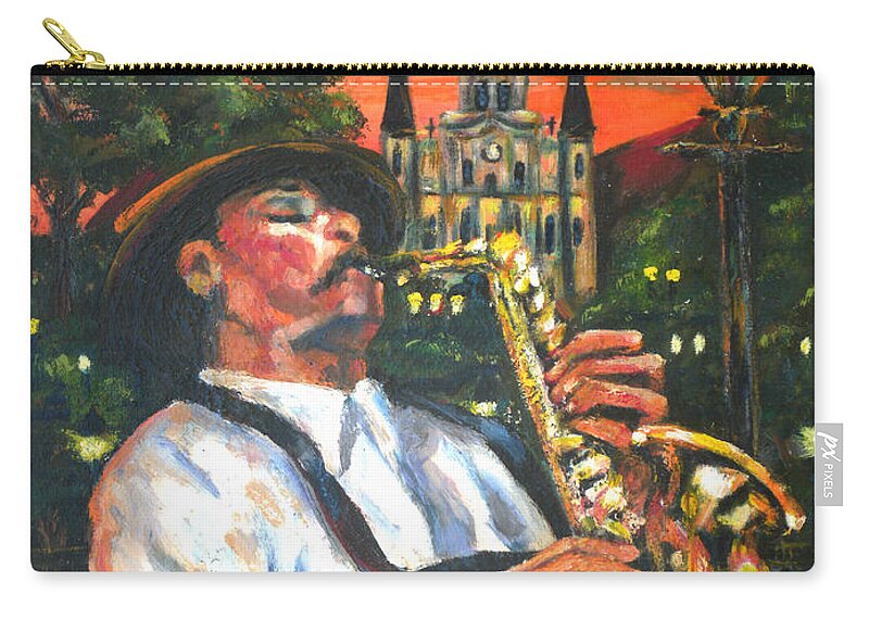 Jazz Zip Pouch featuring the painting Jazz by Street Lamp by Beverly Boulet