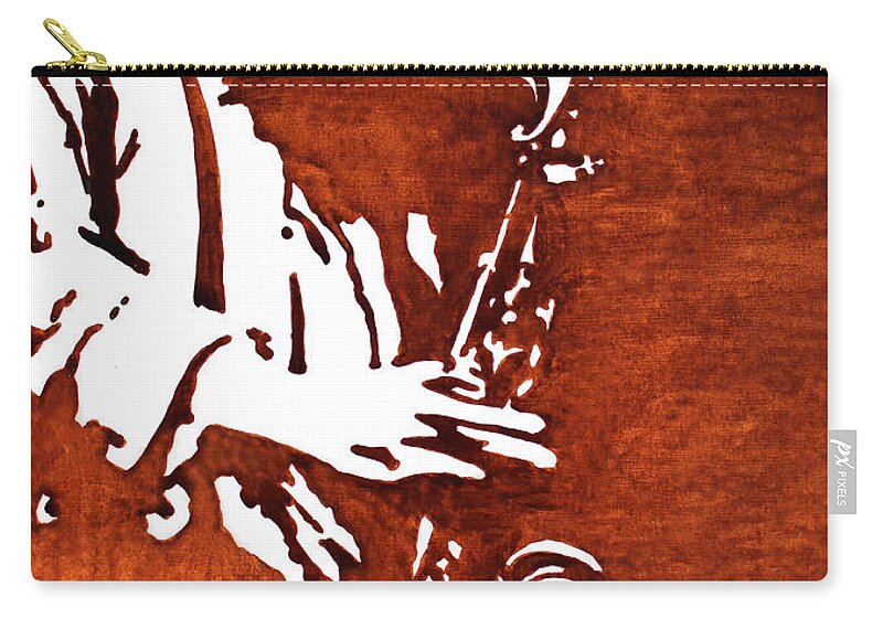 Jazz Player Zip Pouch featuring the painting Jazz saxofon player coffee painting by Georgeta Blanaru