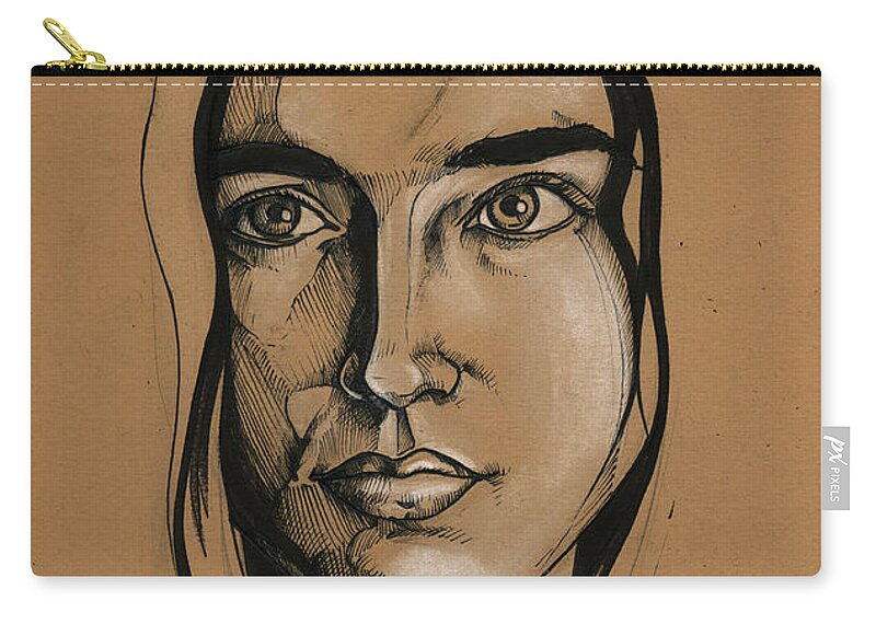Portrait Zip Pouch featuring the drawing Jennifer Connelly by John Ashton Golden
