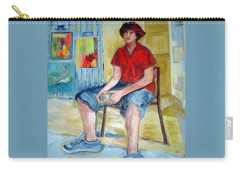 For The Contest : Painting Of Men Only Zip Pouch featuring the painting Jeremy by Kim PARDON
