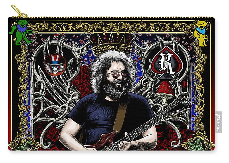 Jerry Garcia Zip Pouch featuring the drawing Jerry Card by Gary Kroman