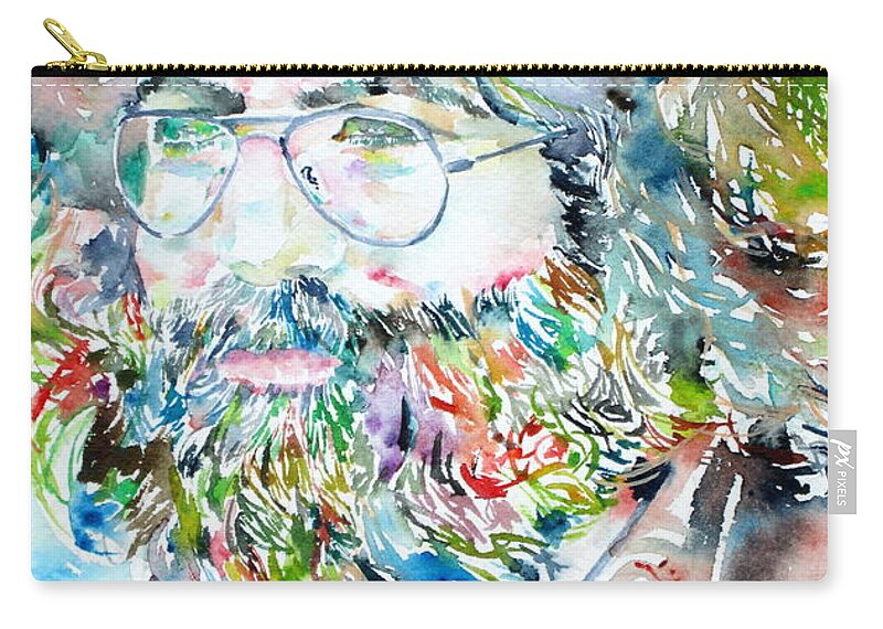 Jerry Zip Pouch featuring the painting JERRY GARCIA watercolor portrait.2 by Fabrizio Cassetta