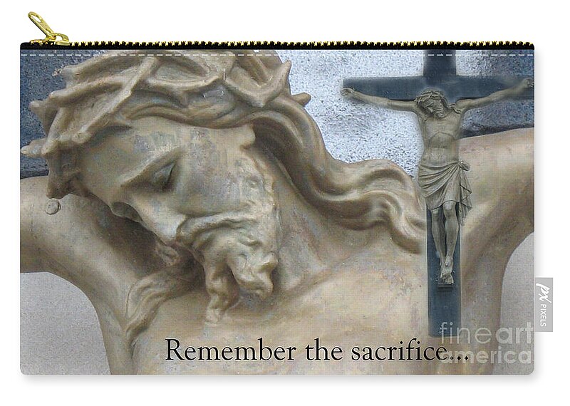 Jesus On Cross Prints Zip Pouch featuring the photograph Jesus - Christian Art - Religious Statue of Jesus by Kathy Fornal