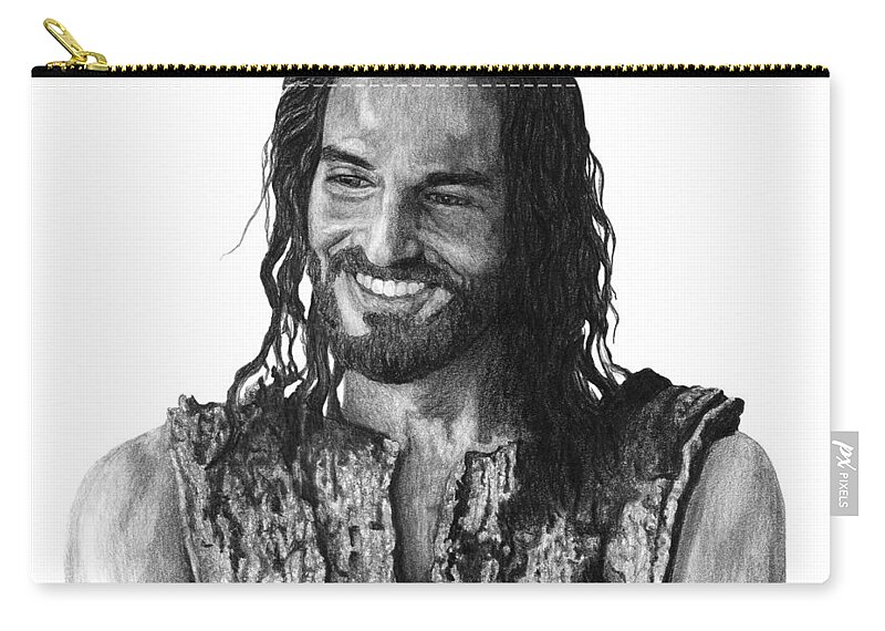 Drawing Zip Pouch featuring the drawing Jesus Smiling by Bobby Shaw