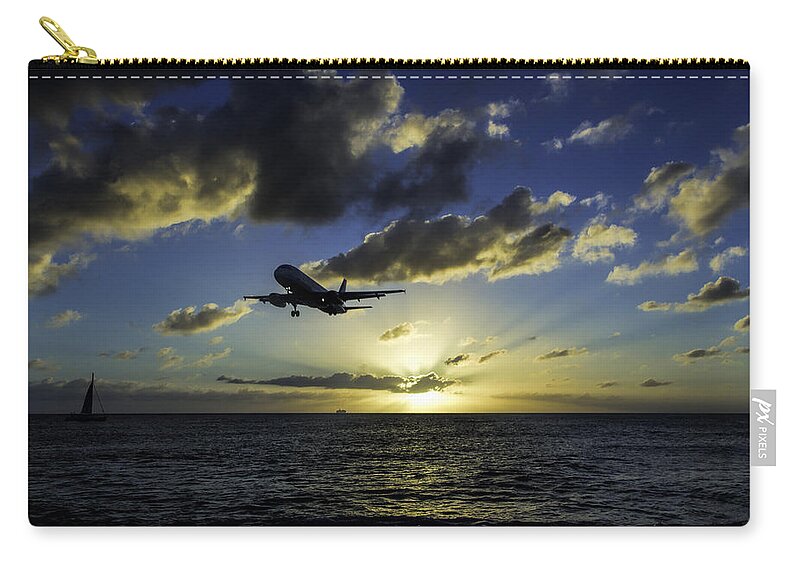 Jetblue Zip Pouch featuring the photograph jetBlue landing at St. Maarten by David Gleeson