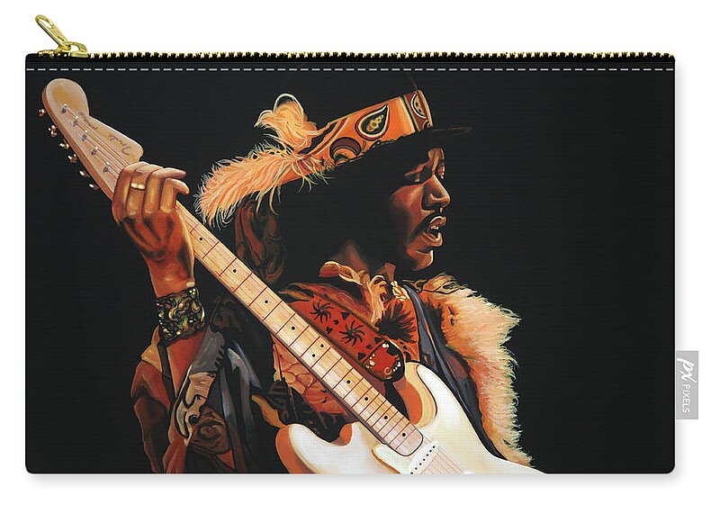Jimi Hendrix Zip Pouch featuring the painting Jimi Hendrix 3 by Paul Meijering
