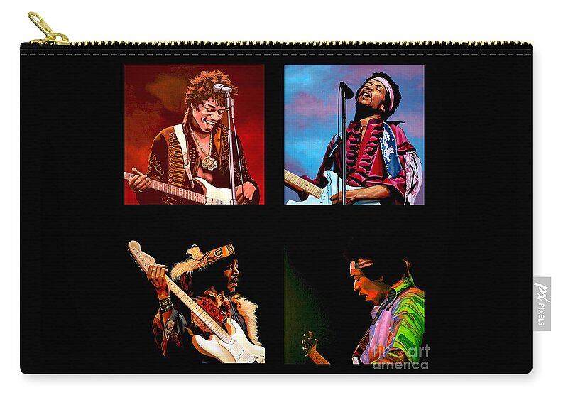 Jimi Hendrix Zip Pouch featuring the painting Jimi Hendrix Collection by Paul Meijering