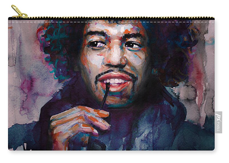 Jimi Hendrix Zip Pouch featuring the painting Jimi Hendrix watercolor by Laur Iduc
