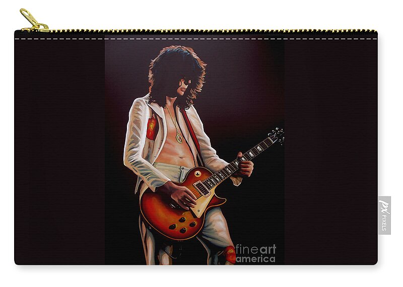 Jimmy Page Carry-all Pouch featuring the painting Jimmy Page in Led Zeppelin Painting by Paul Meijering