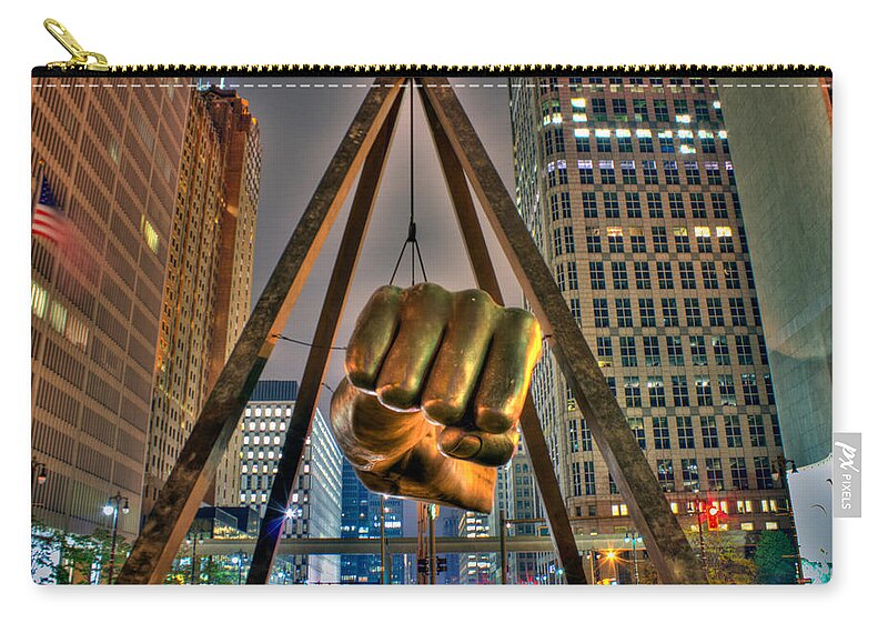 Detroit Michigan Zip Pouch featuring the photograph Joe Louis Fist Detroit MI by A And N Art