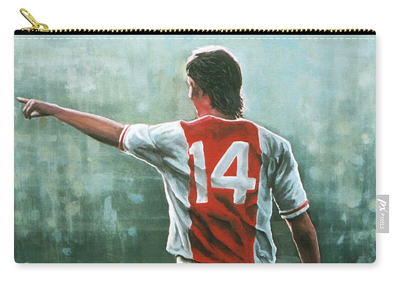Johan Cruijff Zip Pouch featuring the painting Johan Cruijff Nr 14 Painting by Paul Meijering