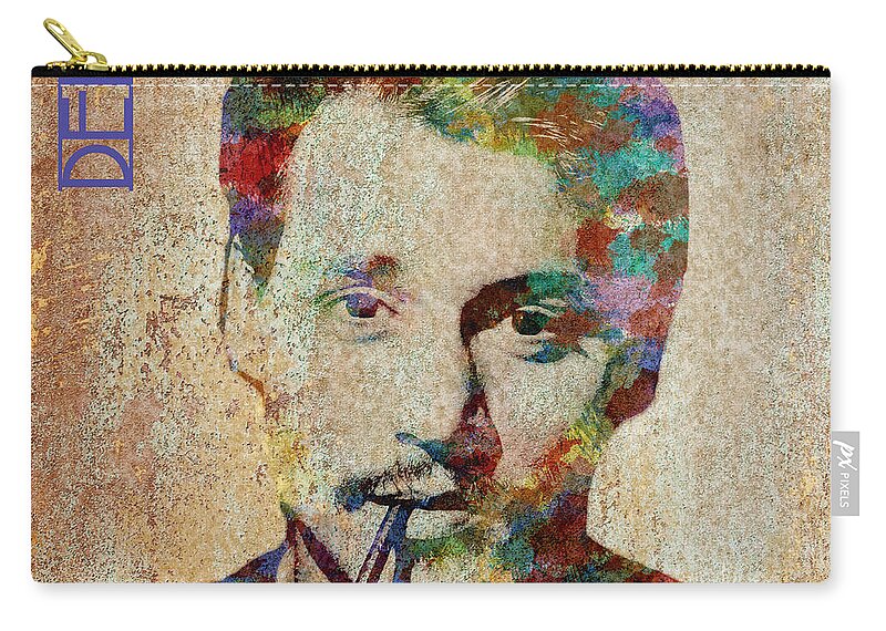 Feature Art Zip Pouch featuring the digital art Johnny Depp watercolor splashes by Paulette B Wright