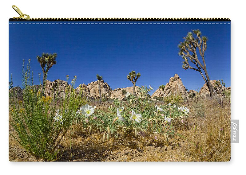 Flower Zip Pouch featuring the photograph Joshua Trees and Desert Flowers by Scott Campbell