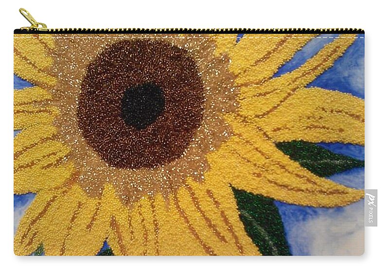 Czech Glass Beads Zip Pouch featuring the painting Joshua's Sunflower by Pamela Henry