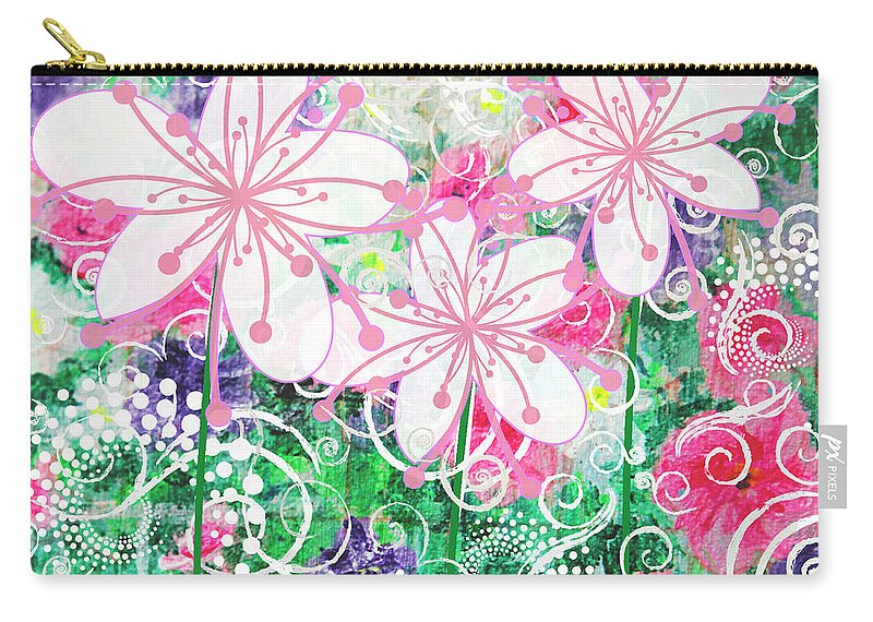 Flowers Zip Pouch featuring the painting Joyful White Flowers by Jan Marvin by Jan Marvin