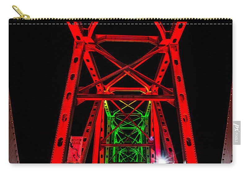 Junction Bridge Zip Pouch featuring the photograph Junction Bridge - Red by David Downs