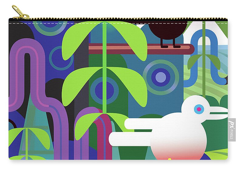 Pets Carry-all Pouch featuring the digital art Jungle Vector Illustration With Birds by Charles Harker