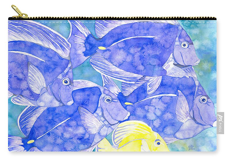 Tropical Fish Zip Pouch featuring the painting Junior Goes To School by Pauline Walsh Jacobson