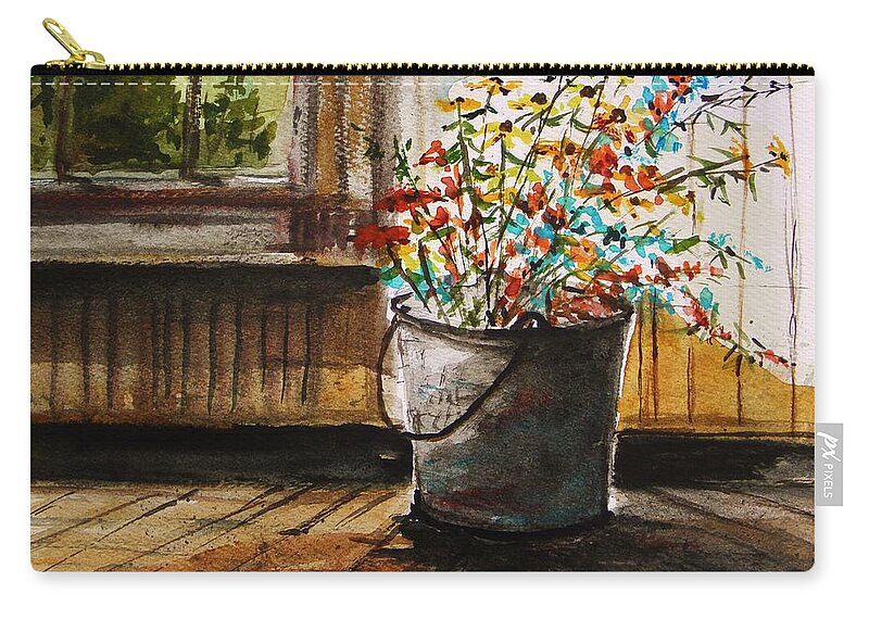 Just Gathered Wildflowers Zip Pouch featuring the painting Just Gathered Wildflowers by John Williams