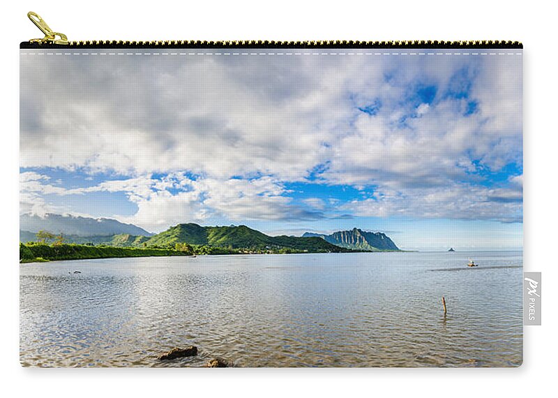 Hawaii Zip Pouch featuring the photograph Kahaluu Fish Pond Panorama by Jason Chu