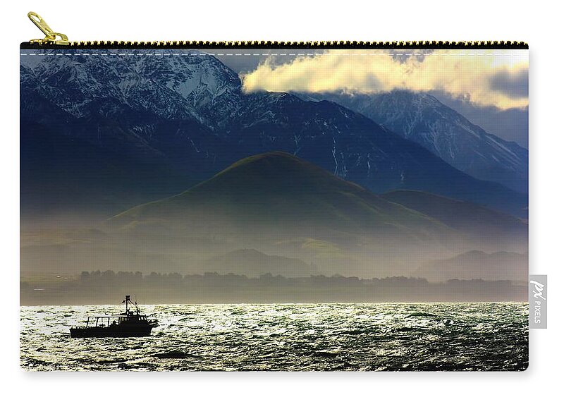 Rough Sea Zip Pouch featuring the photograph Kaikoura Coast New Zealand by Amanda Stadther