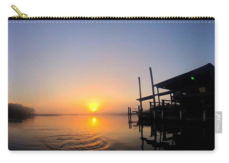 Palm Zip Pouch featuring the digital art Kayaking on the bon secour with Shack by Michael Thomas