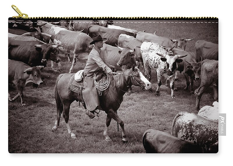 Cowboy Photograph Zip Pouch featuring the photograph Keep em moving by Toni Hopper