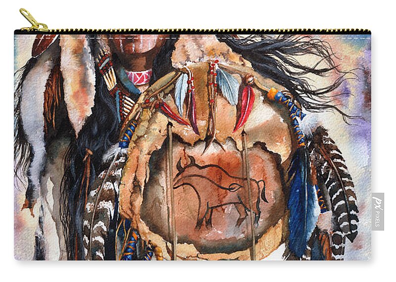 Native Zip Pouch featuring the painting Keeper Of Legends by Peter Williams