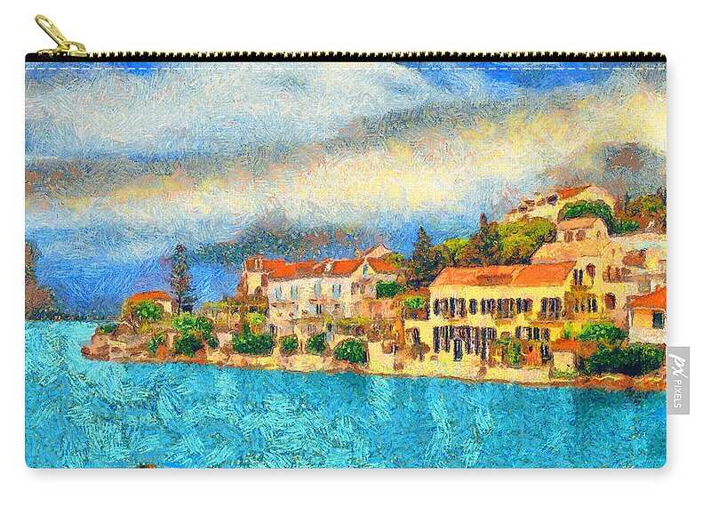 Rossidis Zip Pouch featuring the painting Kefalonia Fiscardo by George Rossidis