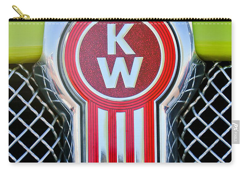 Kenworth Truck Emblem Zip Pouch featuring the photograph Kenworth Truck Emblem -1196c by Jill Reger