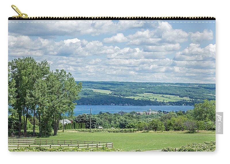 Keuka Zip Pouch featuring the photograph Keuka Lake and Keuka College Wide Angle by Photographic Arts And Design Studio