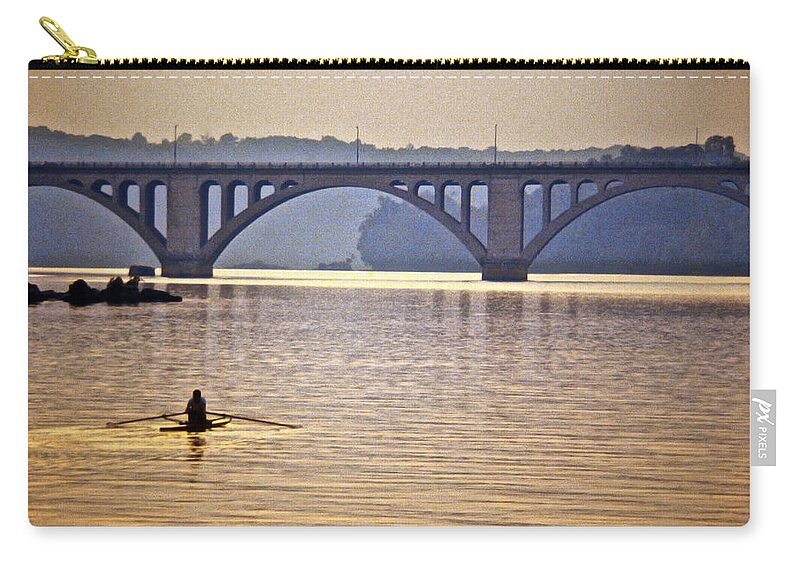 Key Bridge Zip Pouch featuring the photograph Key Bridge Rower by Stuart Litoff