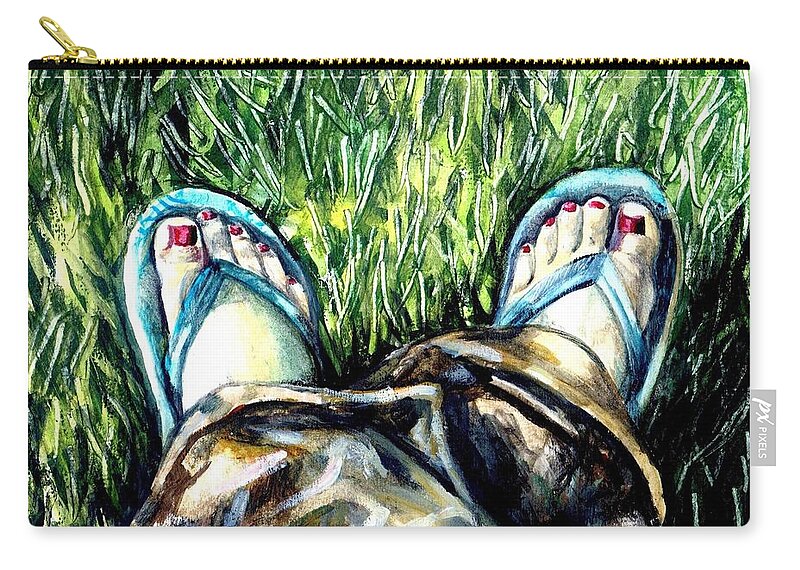 Flip Flops Carry-all Pouch featuring the painting Khaki Pants and Flip Flops by Shana Rowe Jackson