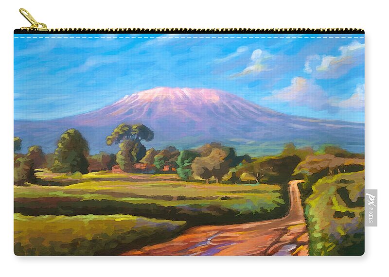 Mt. Kilimanjaro Zip Pouch featuring the painting Kilimanjaro by Anthony Mwangi